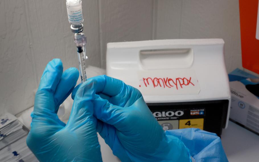 A registered nurse, measures out a monkeypox vaccine shot at a vaccination site setup in Miami, Florida, on Aug. 15, 2022.