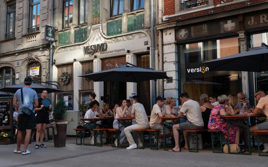 A restaurant on the ground floor of an Art Nouveau building in Sarreguemines, France.
