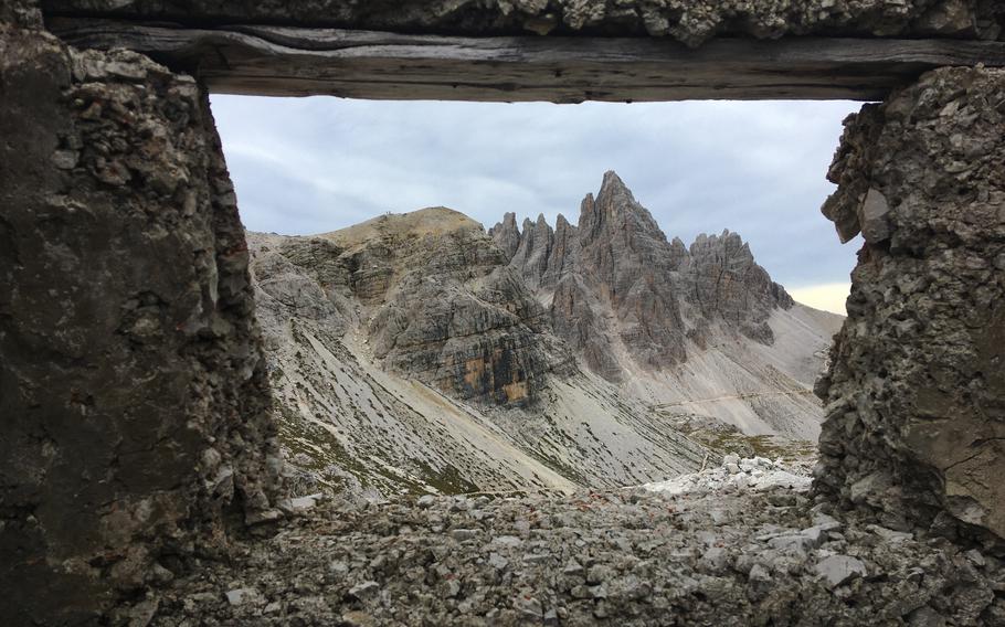 Remnants of conflicts abound in the Dolomite mountains; this view is from the ruins of a lookout possibly used during World War I. 