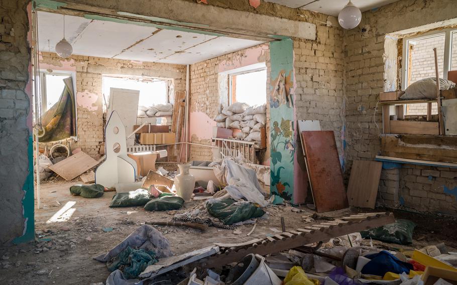 A destroyed kindergarten in Oleksandrivka.