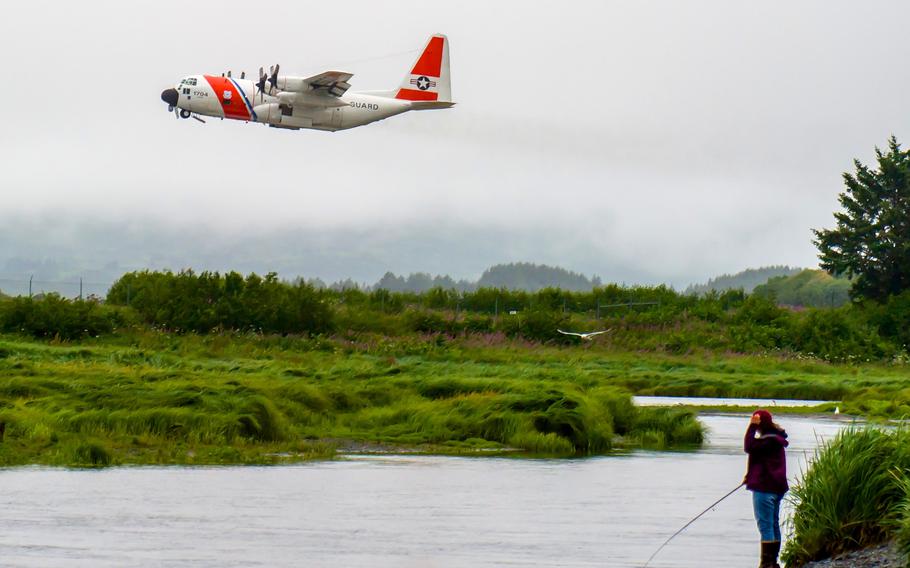 A Coast Guard HC-130 Hercules aircraft from Air Station Kodiak, Alaska, takes off from the Kodiak State Airport in 2013. 