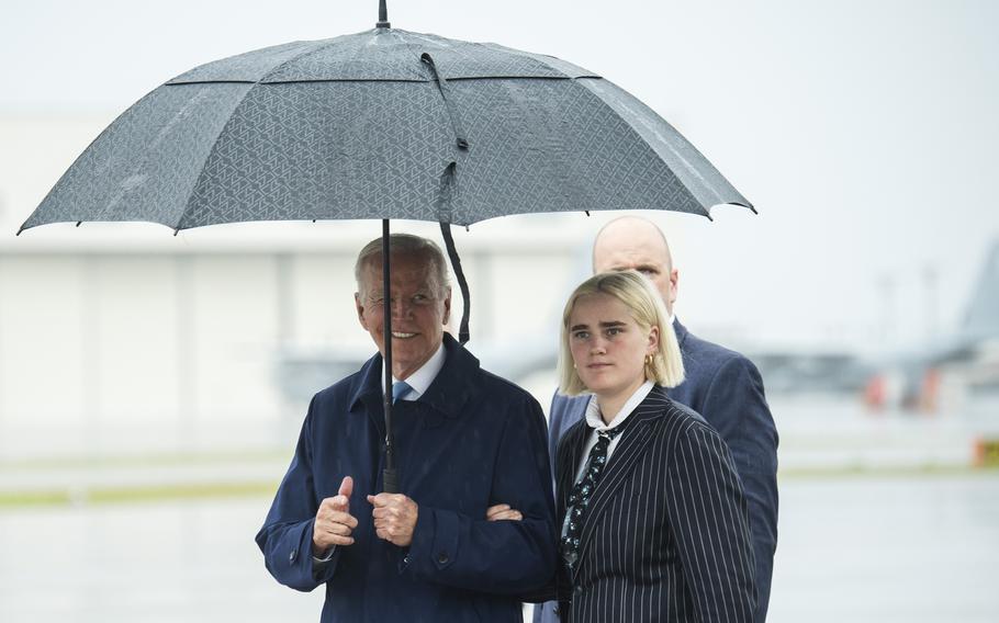 President Joe Biden walks with granddaughter Maisy Biden at Marine Corps Air Station Iwakuni, Japan, Thursday, May 18, 2023.