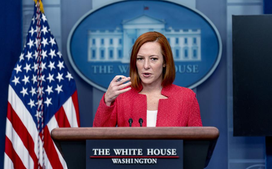 White House press secretary Jen Psaki speaks at a press briefing at the White House in Washington, Friday, Jan. 14, 2022.