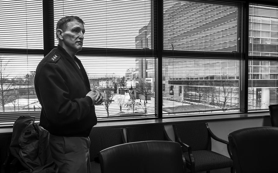 Vice Adm. William Hilarides in an office at the Navy Yard in Washington, D.C., in early 2015. He retired from the Navy in 2016. 