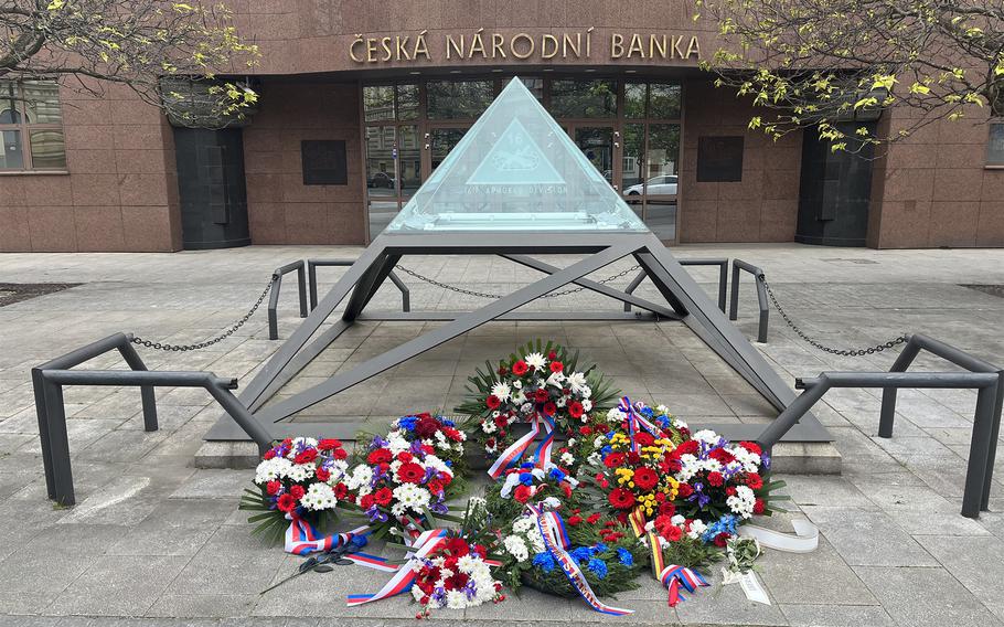 Wreaths and flowers were laid Friday, May 3, 2024, at the 16th Armored Division Memorial in Pilsen, Czech Republic, during the city's annual Liberation Festival. 