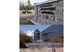 Top, the gate at Redstone Arsenal in Alabama, and bottom, Air Force Space Command at Peterson Air Force Base, Colo.