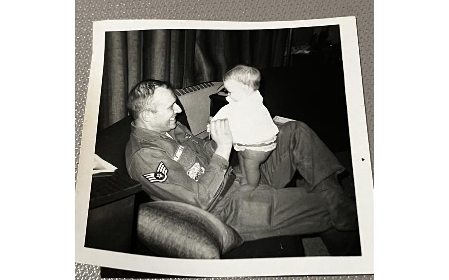 Bradford Blodgett holds his daughter, Gwen, in 1969. The photo was taken at Seward Air Force Base, Alaska, where he was stationed from 1968-1970, after his deployment in Thailand.