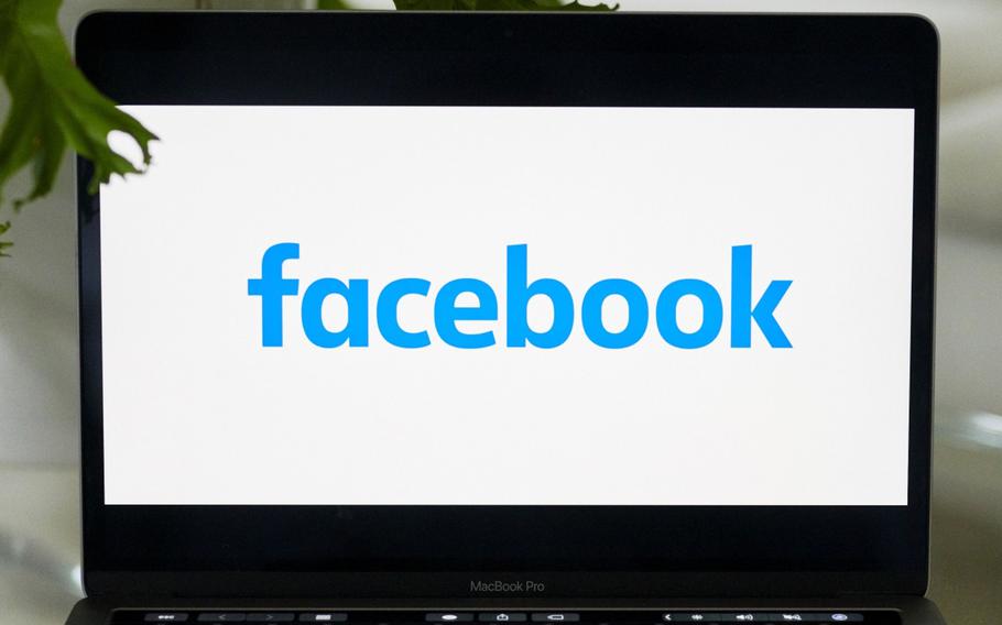 The logo for Facebook is displayed on a laptop computer on Oct. 7, 2020. 