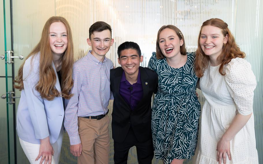 Left to right: Genevieve Oakley, Nate Martin, Matthew Oh, Elena Ashburn and Catherine Mäder are founders of Bloom: Empowering the Military Teen.