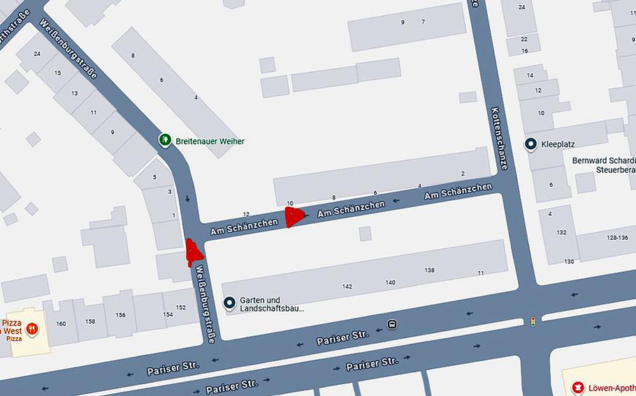 A map illustrates the streets affected by a traffic pattern change.