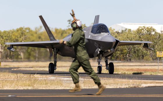 A Marine Corps F-35B Lightning II with Marine Fighter Attack Squadron 121 arrives at Royal Australian Air Force Base Tindal, Australia, Aug. 10, 2022. 