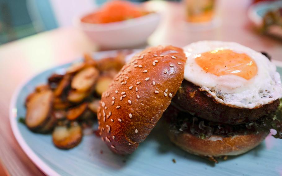 The signature vegetable burger at Freeway Restaurant in Ruesselsheim, Germany, surprises patrons with a fresh cucumber in place of the traditional pickle.