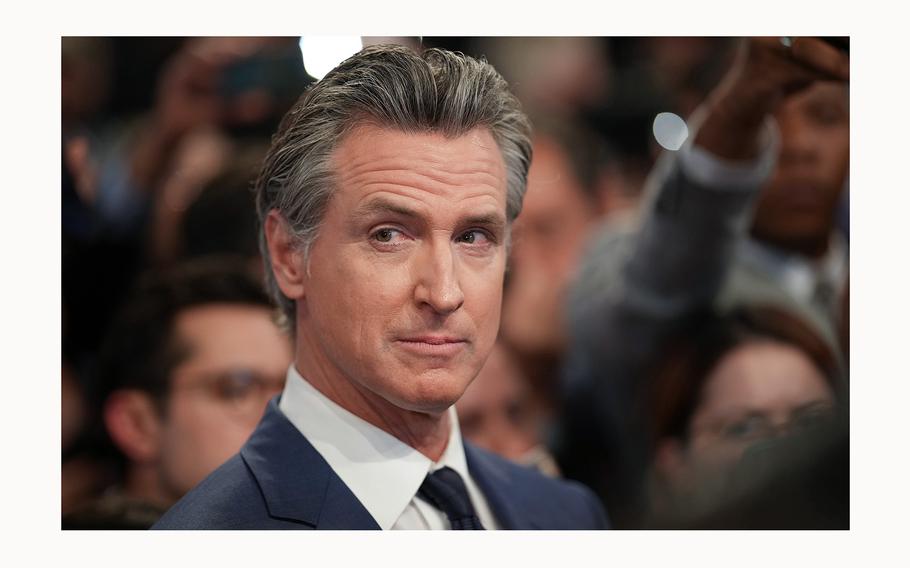 California Gov. Gavin Newsom speaks at the McCamish Pavilion on the Georgia Institute of Technology campus on June 27, 2024, in Atlanta. 