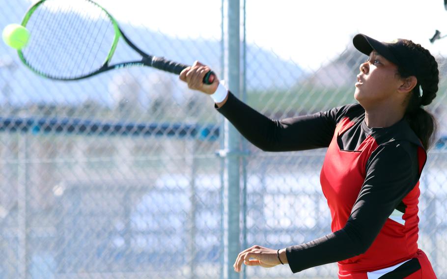 E.J. King's Moa Best won all three of her matches Friday to reach Saturday's girls singles final in the All-Japan DODEA Tennis Tournament against her twin sister Miu.