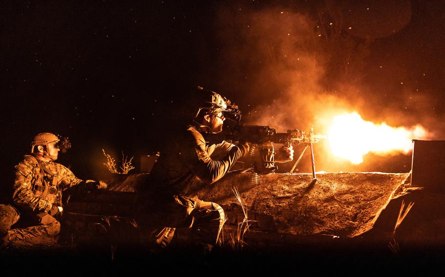 U.S. Navy SEALs operate as opposing forces during a joint raid exercise with Ukrainian special operations forces on Pervomays’kyy Island, Ukraine, July 2, 2021. U.S. special operators remain in Ukraine in an advisory training role, U.S. Special Operations Command Europe said Tuesday.