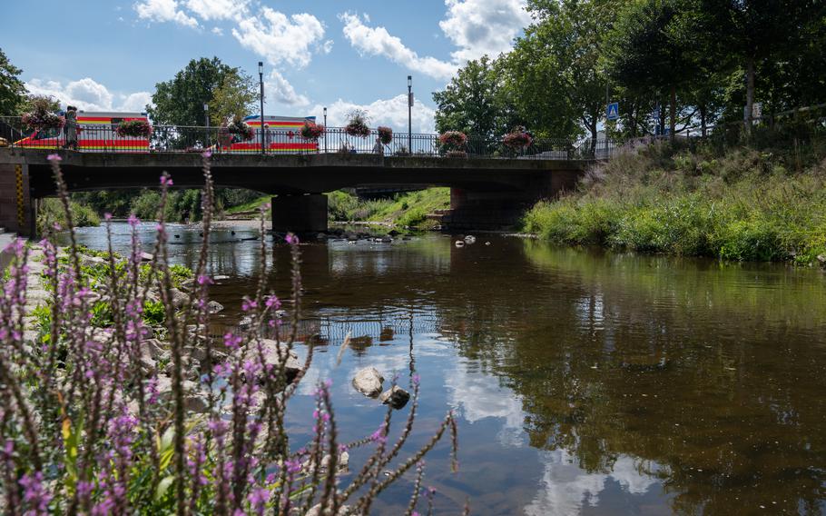 The Lieser River in Wittlich, Germany, shown Monday, Aug. 21, 2023. Local media reported that a knife was found in the river, but as of Sunday, police hadn’t connected it to the stabbing of a 28-year-old Saturday. 