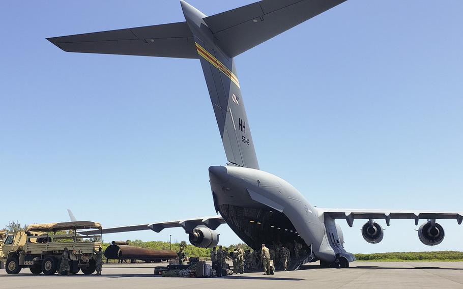 Members of the Hawaii National Guard offload an aircraft in Kahului, Hawaii, on Apr. 17, 2020. Citing defense sources, Fox News reported in February 2023, that a suspected Chinese spy balloon crashed near Hawaii as recently as four months ago.