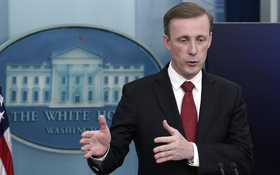 National security adviser Jake Sullivan speaks at a press briefing at the White House in Washington, D.C., on Sept. 30, 2022. 