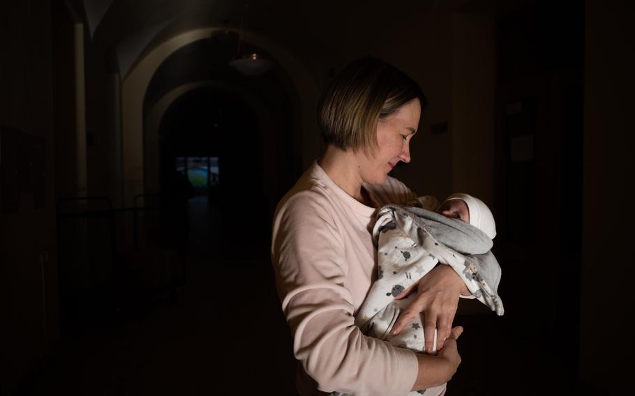 Olha Tkachuk with her daughter Nikol at the Ukrainian Children’s Cardiac Center in Kyiv, Ukraine, on Dec. 1. 