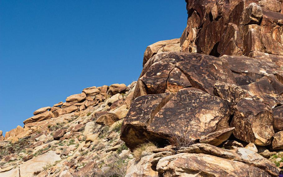Petroglyphs in Grapevine Canyon in the Avi Kwa Ame National Monument in Nevada. More than a dozen Native American tribes hold the area of the national monument close to their hearts and souls.