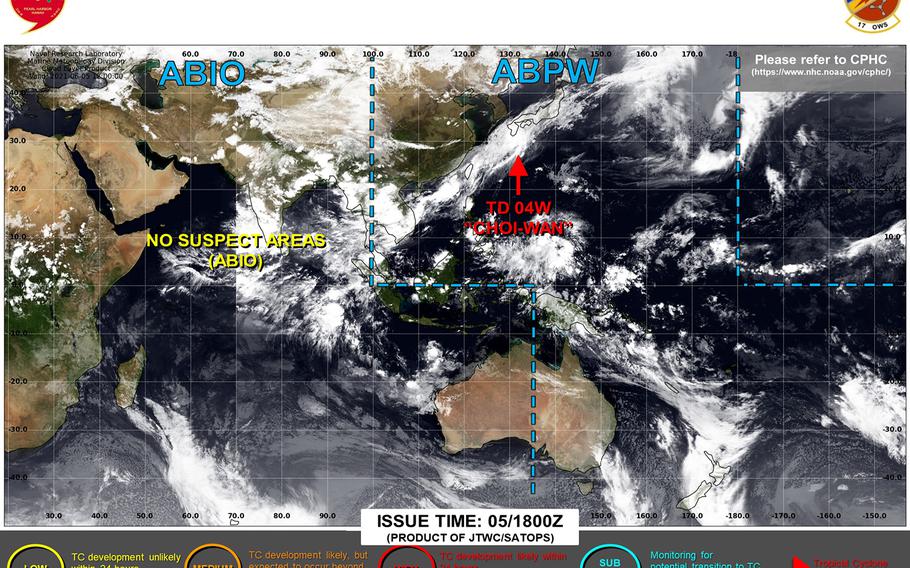 Choi-wan downgraded to tropical depression, rain remains forecast for Okinawa into mid-week.