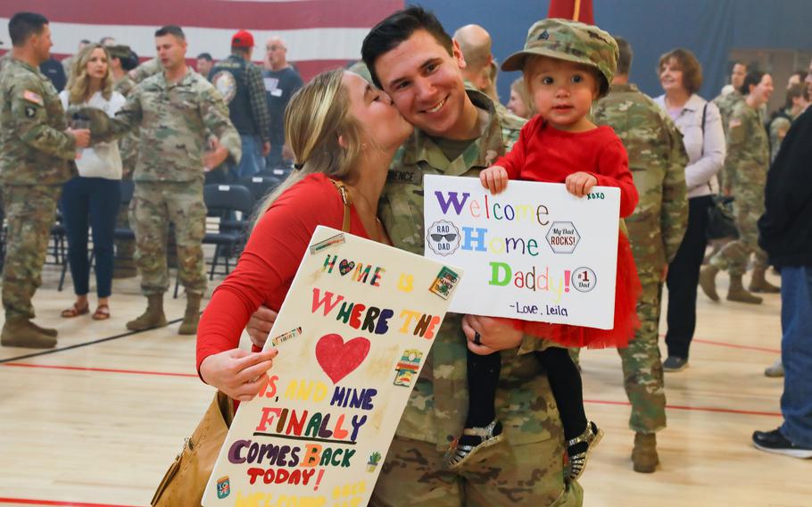 Family members greet soldiers of the 4th Infantry Division upon their return to Fort Carson, Colo., Wednesday, Sept. 13, 2023.
