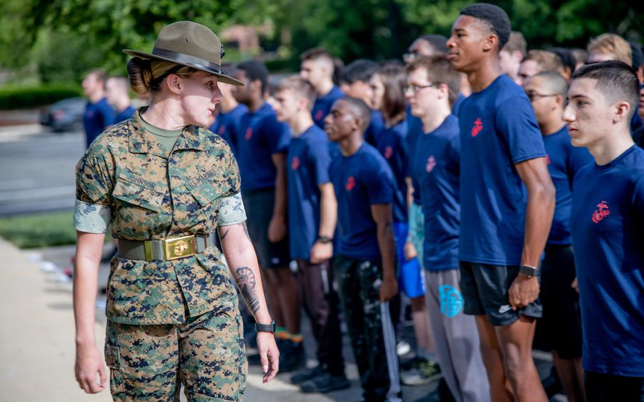 Poolees at U.S. Marine Corps Recruiting Station Raleigh, N.C., on May 13, 2023. The event was led by recruiters and drill instructors to prepare poolees mentally and physically for the rigors of Marine Corps boot camp.