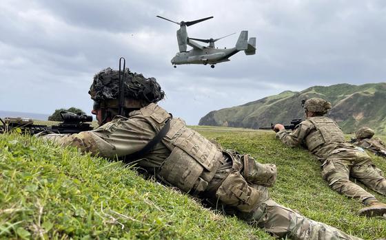 U.S. soldiers support air assault training on Batan Island, south of Taiwan, during the Balikatan exercise in the Philippines, April 23, 2023.