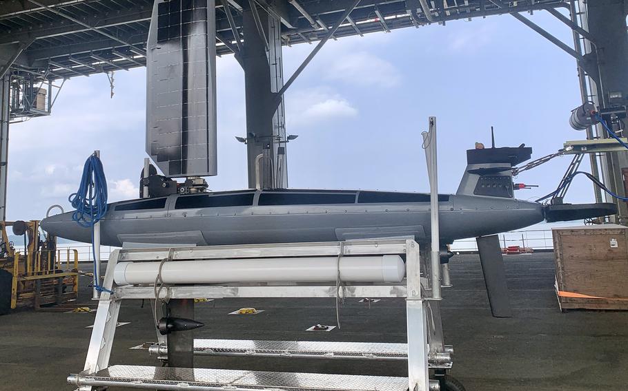 The TRITON drone is capable of operating on the surface for longer than two weeks. Underwater, the drone can operate for five days during a mission and loiter for longer. The Navy is fielding the drone during the Obangame Express exercise, which started May 6, 2024, in Libreville, Gabon. 