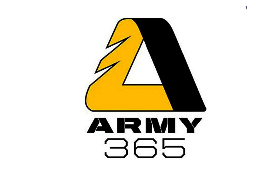 The gold and black logo for the Army 365 account is shown against a white background. 