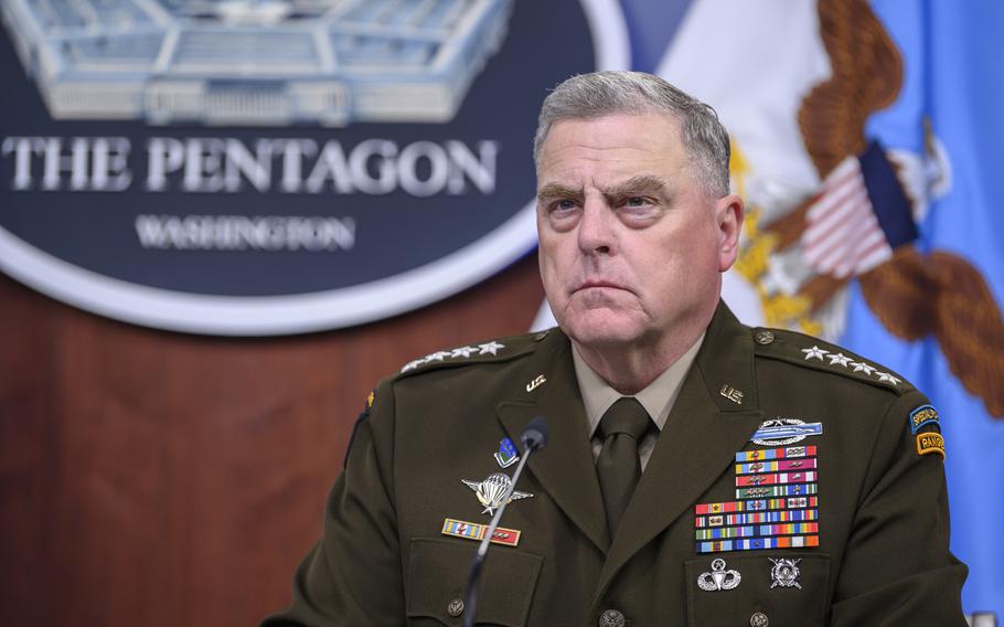 Chairman of the Joint Chiefs of Staff Army Gen. Mark A. Milley testifies before the House Appropriations Committee-Defense on the Fiscal 2022 Department of Defense Budget in the Pentagon Press Briefing Room, May 27, 2021. 