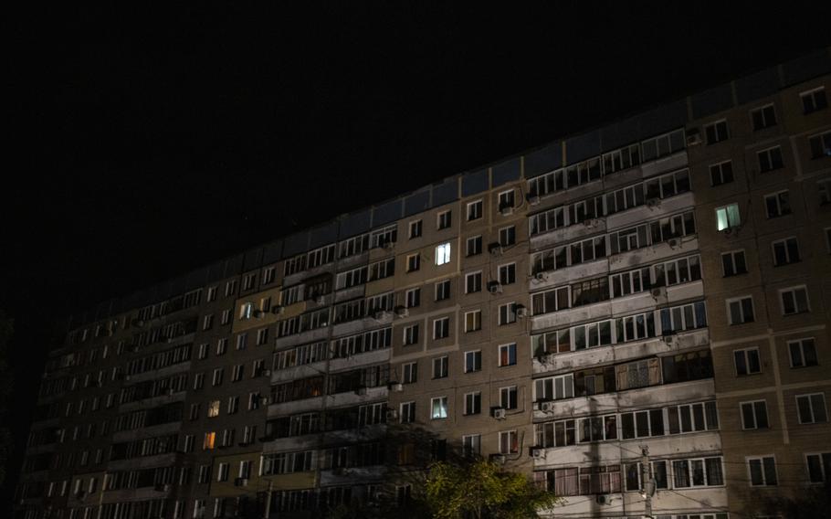 The lights were mostly out at a multistory apartment building in Dnipro, Ukraine, on Saturday, as scheduled power outages took hold across the city. Dnipro is one of the hardest hit cities by Russia’s campaign of airstrikes on civilian infrastructure.
