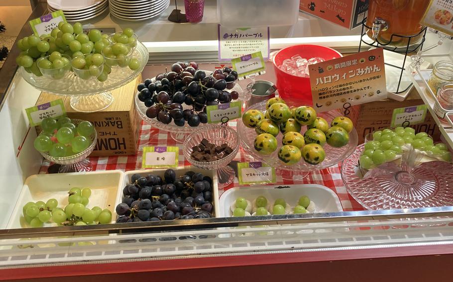 An upgradable option at the Sweets Paradise desserts buffet in Japan includes savory options and a fruit bar. 