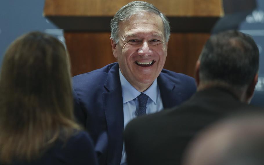 Former Secretary of State Mike Pompeo speaks at Saint Anselm College in Manchester, N.H., on Sept. 20, 2022.