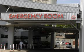 The entrance to the emergency department at Landstuhl Regional Medical Center, Germany. LRMC has treated 18 fighters wounded in the war in Ukraine, mostly Americans, according to The New York Times. 