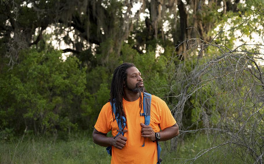 Will “Akuna” Robinson hikes in Purgatory Creek Natural Area in preparation for his upcoming thru-hike of the Appalachian Trail.