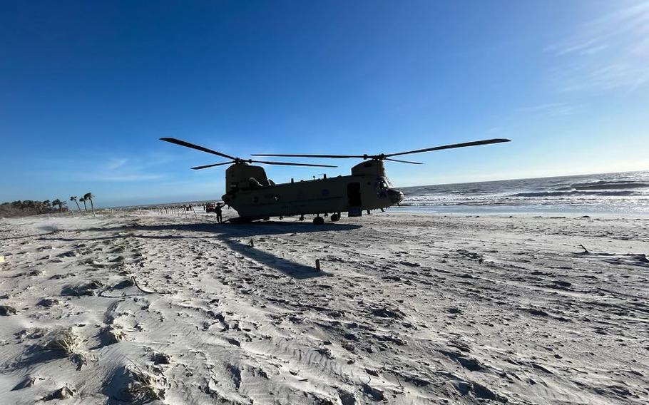 Florida National Guard aircraft crews continue to support missions to Sanibel Island on Sept. 30, 2022, delivering search and rescue teams with their equipment and flying survivors to area shelters. 