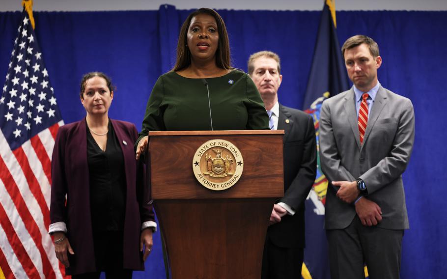 New York Attorney General Letitia James speaks during a news conference at the office of the Attorney General on Sept. 21, 2022, in New York. 