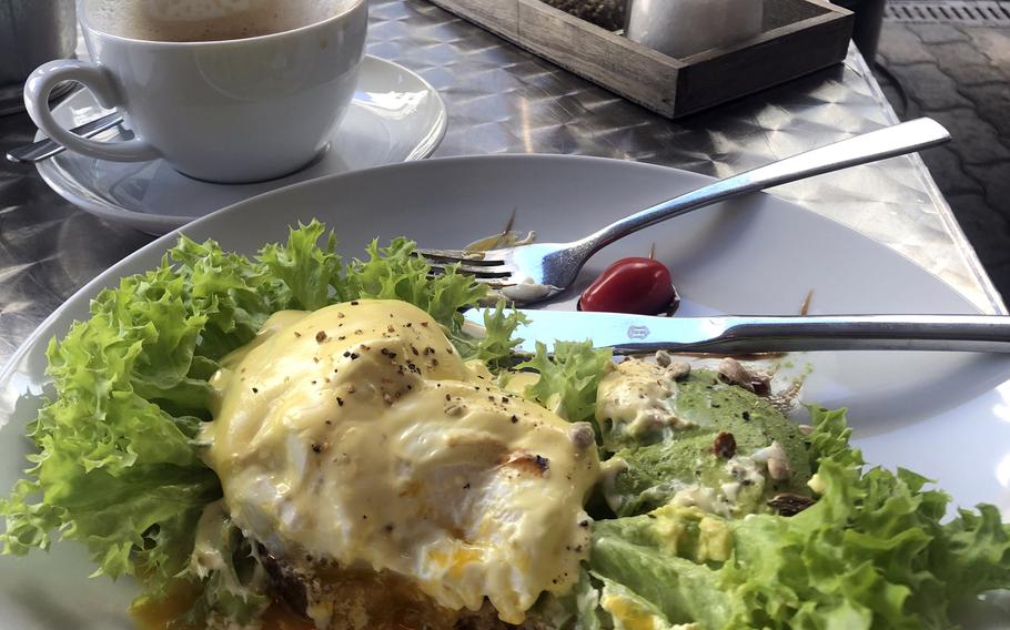 The eggs Benedict with avocado instead of ham at It's Me cafe in Kaiserslautern, Germany, on April 11, 2022. 