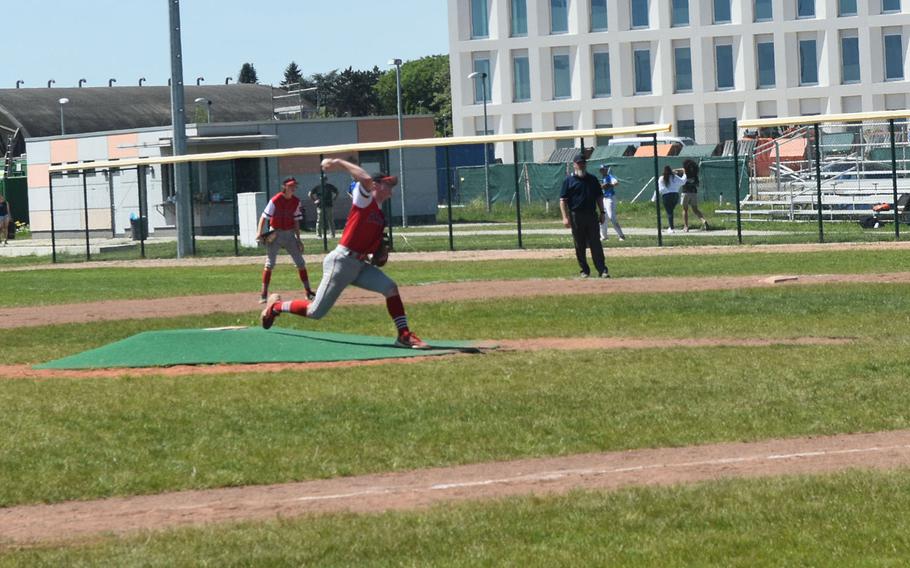 Kaiserslautern’s Bryson Lokey throw a strike during a game hosted by Wiesbaden on Saturday, May 14, 2022. 