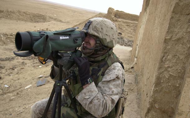 Hadithah, Iraq, Jan. 6, 2005: Sgt. William Henderson, of the 1st Battalion, 23rd Marine Regiment, keeps an eye on roads near the town of Hadithah, northwest of Fallujah. 

Read the story and see more photos by Stars and Stripes reporter Joseph Giordono here. https://www.stripes.com/news/mobile-assault-platoons-help-keep-roads-in-hit-hadithah-corridor-safe-1.27893

META TAGS: Operation Iraqi Freedom, War on Terror, U.S. Marine Corps; USMC; 