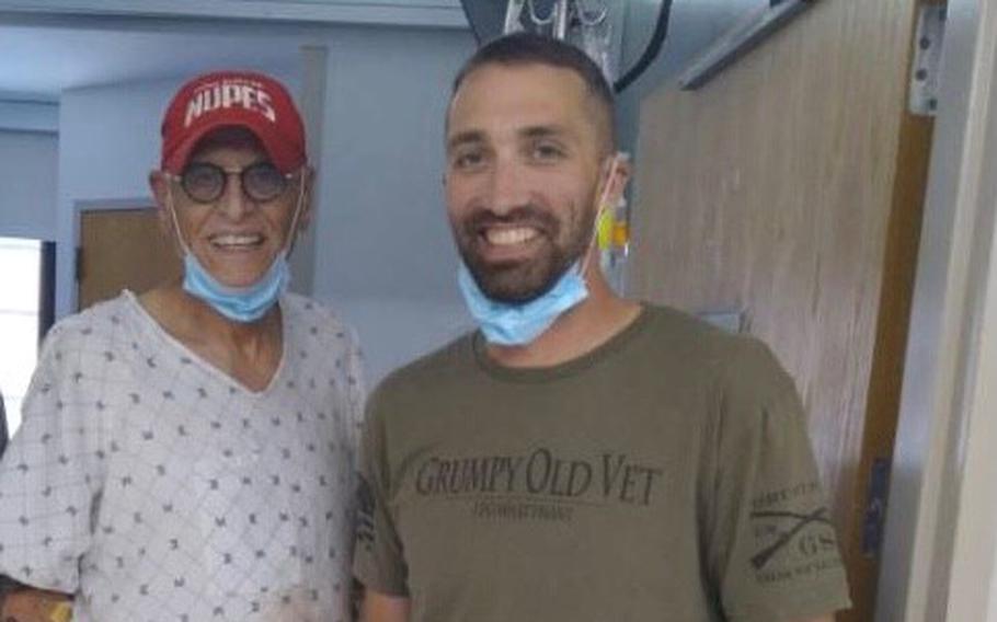 Mike Spaeth, right, donated 61% of his liver to his friend Houston Smith in June, about four months after Smith’s cancer diagnosis. The two Army veterans met each in a motorcycle club for veterans.