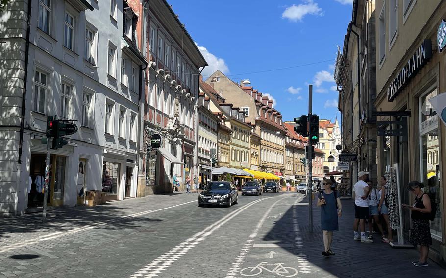 Downtown Bamberg, Germany in June 2021. Bamberg is renowned for its rauchbier, or smoked beer.