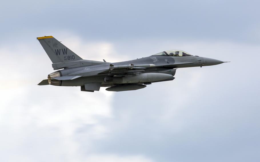 An F-16 Fighting Falcon takes off from Yokota Air Base, Japan, July 24, 2015. The aircraft is assigned to the 35th Fighter Squadron from Misawa Air Base.