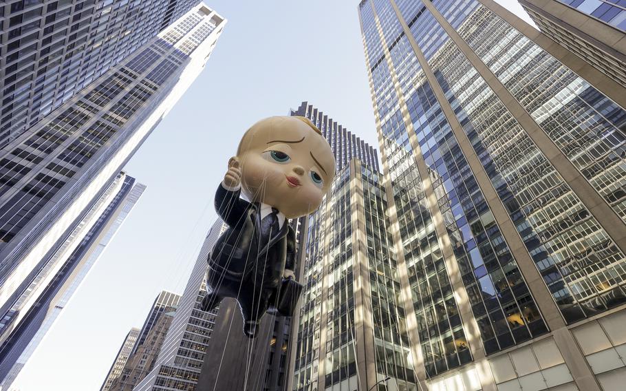 The Boss Baby balloon makes its way down Sixth Avenue during the Macy’s Thanksgiving Day Parade, Thursday, Nov. 24, 2022, in New York. 