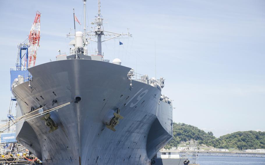 Seventh Fleet's flagship, the USS Blue Ridge, is docked at Yokosuka Naval Base, Japan, Tuesday, Aug. 29, 2023.