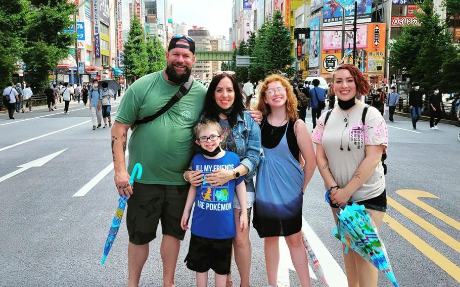 The McMahon family in  Tokyo, Japan, on July 17, 2022.