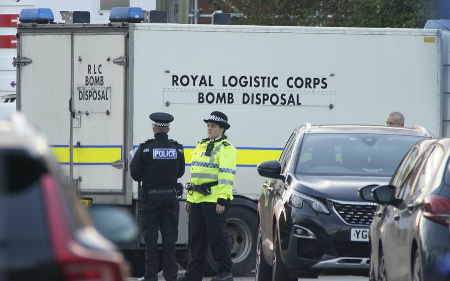 Emergency services outside Liverpool Women’s Hospital in Liverpool, England, Sunday, Nov. 14, 2021. Counter-terrorism police in Britain are investigating an explosion at a hospital Sunday in the city of Liverpool that killed one person and injured another.