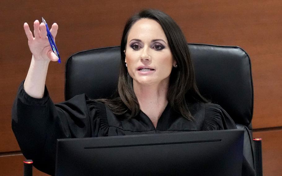 Judge Elizabeth Scherer speaks to prospective jurors during jury pre-selection in the penalty phase of the trial of Marjory Stoneman Douglas High School shooter Nikolas Cruz at the Broward County Courthouse in Fort Lauderdale, Florida, on April 6, 2022. 