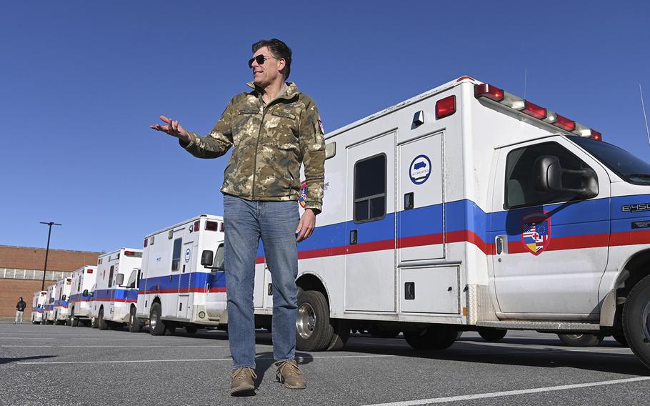 Brock Bierman of Lyndhurst, Virginia helped set up a convoy of reconditioned ambulances headed to Ukraine via the Port of Baltimore. The vehicles were driven from Harrisonburg, Virginia to the Port of Baltimore by volunteers. 